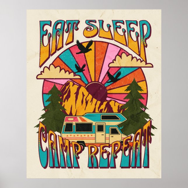 Retro Eat Sleep Camp Repeat Poster (Front)