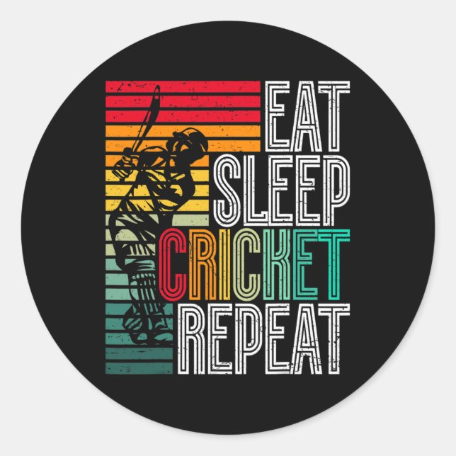 Retro Eat Sleep Cricket Repeat  Classic Round Sticker (Front)