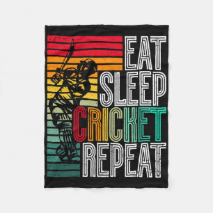 Retro Eat Sleep Cricket Repeat Fleece Blanket