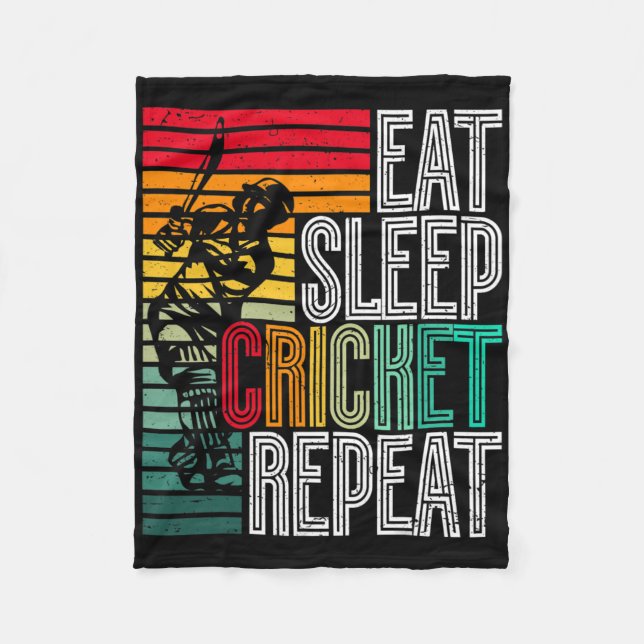 Retro Eat Sleep Cricket Repeat  Fleece Blanket (Front)