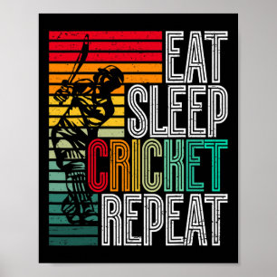 Retro Eat Sleep Cricket Repeat Poster