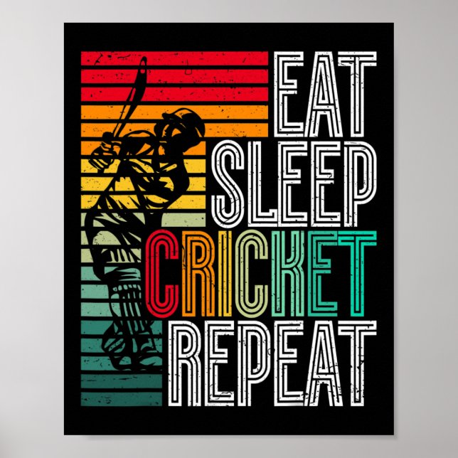 Retro Eat Sleep Cricket Repeat  Poster (Front)