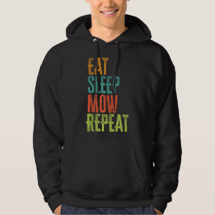 Retro Eat Sleep MOW Repeat Lawn Mower Grass Garden Hoodie