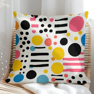Retro Eclectic Colourful Dots and Lines Cushion