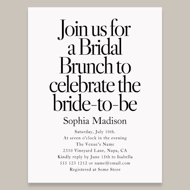 Retro Editorial Bold Bridal Shower Brunch Invitation Postcard (Creator Uploaded)