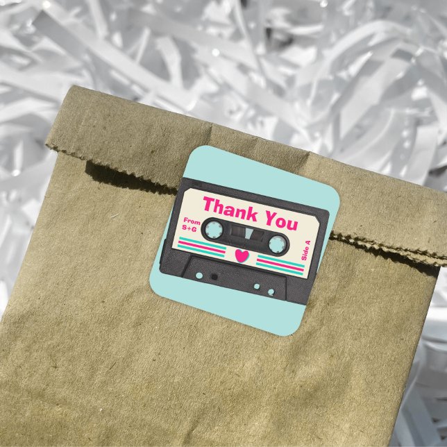 Retro Eighties Music Mix Tape Wedding Thank You  Square Sticker (Creator Uploaded)