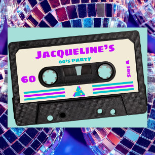 Retro Eighties Purple Mix Tape 60th Birthday Party Invitation
