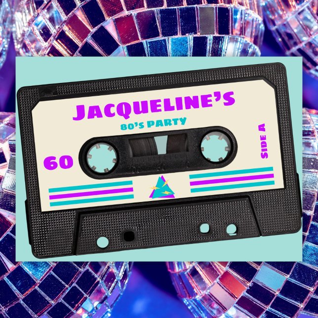 Retro Eighties Purple Mix Tape 60th Birthday Party Invitation (Creator Uploaded)