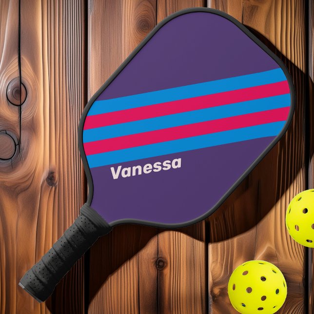 Retro Electric Grape Stripes with Name Pickleball Paddle (Creator Uploaded)