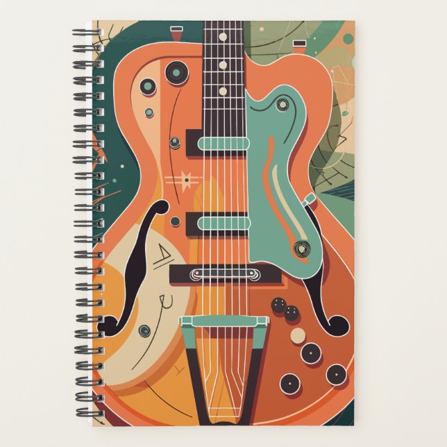 Retro Electric Guitar Illustration Pocket Folder Planner (Front)