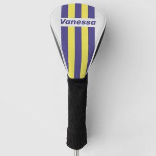 Retro Electric Lemon Grape Pin Stripes with Name Golf Head Cover