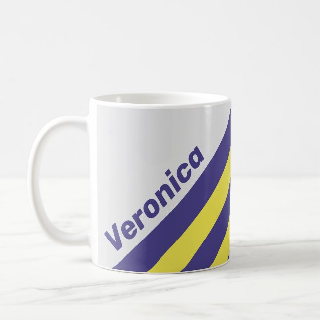 Retro Electric Lemon Grape Stripes with Name Coffee Mug (Left)