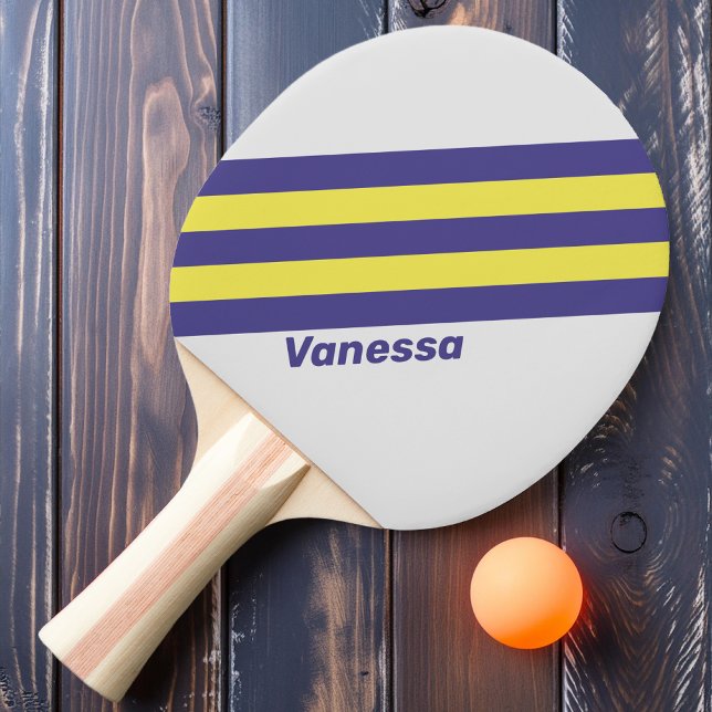 Retro Electric Lemon Grape Stripes with Name Ping Pong Paddle (Creator Uploaded)