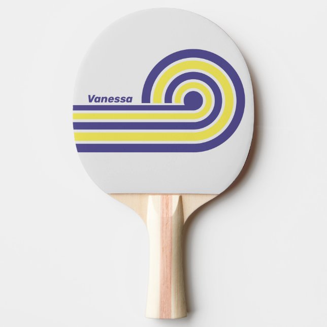 Retro Electric Lemon Grape Stripes with Name Ping Pong Paddle (Front)