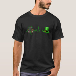 Retro Electrician Hat Shamrock Heartbeat St. Patri T-Shirt