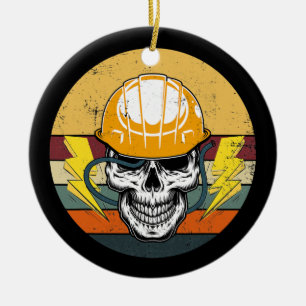 Retro Electrician Skull Electrical Engineer Ceramic Tree Decoration