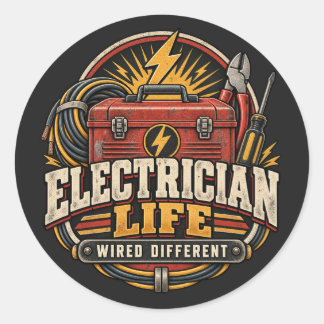 Retro Electrician Tools Graphic Classic Round Sticker