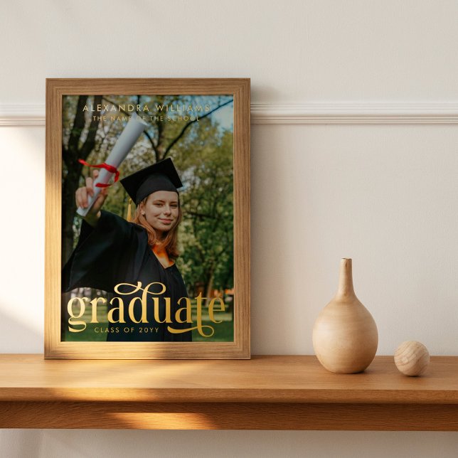 Retro Elegance Graduate Year Name School Photo Foil Prints (Creator Uploaded)