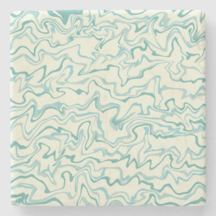 Retro Elegant Abstract Blue Marble Wavy Stripe Stone Coaster