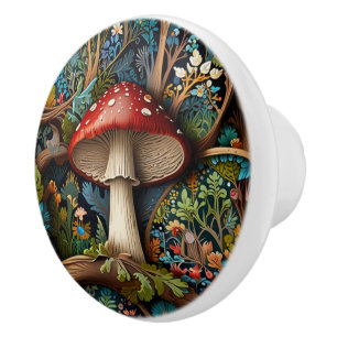 Retro elegant bohemian mushroom forest  ceramic knob