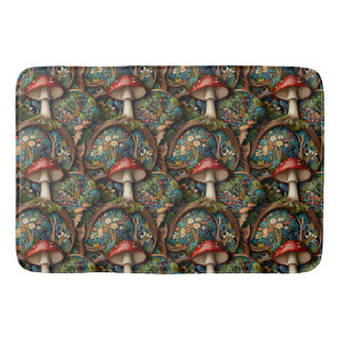 Retro elegant bohemian mushroom forest pattern bath mat