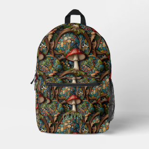 Retro elegant bohemian mushroom forest pattern printed backpack