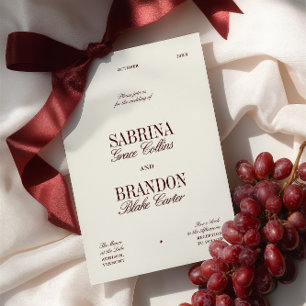 Retro Elegant Burgundy & Ivory Beige Wedding Invitation