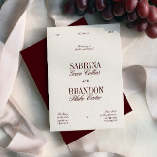 Retro Elegant Burgundy & Ivory Beige Wedding Invitation