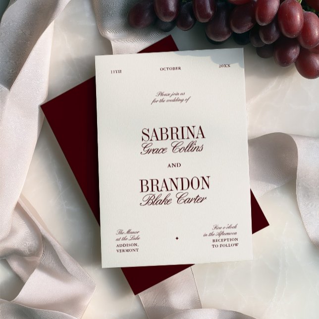 Retro Elegant Burgundy & Ivory Beige Wedding Invitation (Retro Elegant Burgundy & Ivory Beige Wedding Invitation)