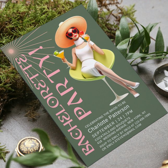 Retro Elegant Cocktails Bachelorette Party Invitation (Creator Uploaded)