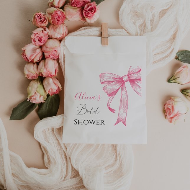 Retro Elegant Coquette Pink Bow Bridal Shower Favour Bags (Creator Uploaded)