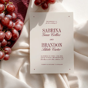 Retro Elegant Ivory & Burgundy Formal Wedding Invitation