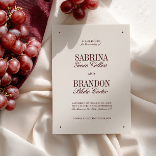 Retro Elegant Ivory & Burgundy Formal Wedding Invitation