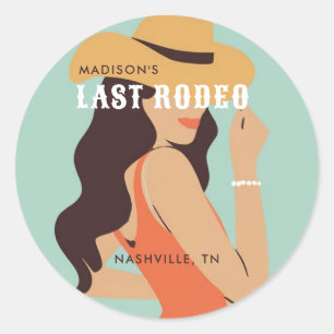 Retro Elegant Last Rodeo Pink Green Bachelorette Classic Round Sticker