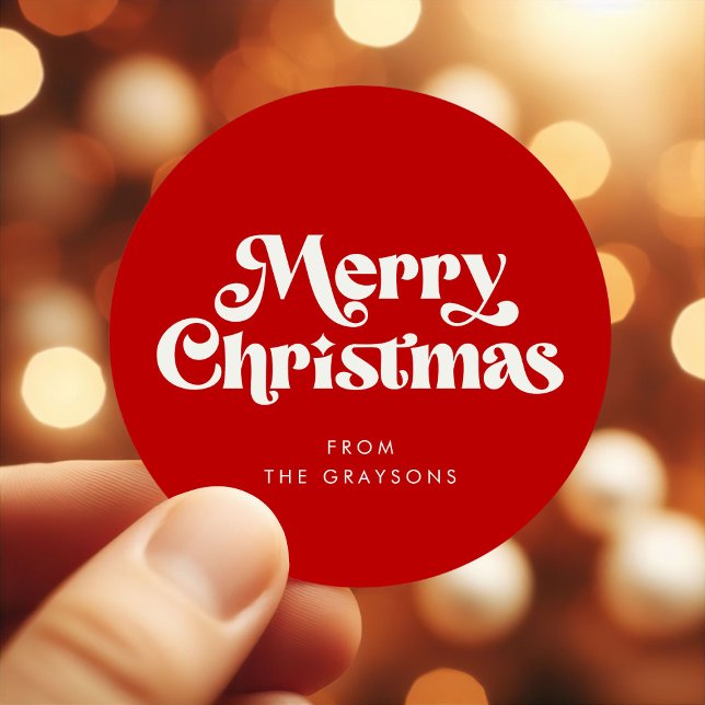 Retro Elegant Merry Christmas Red Classic Round Sticker (Creator Uploaded)