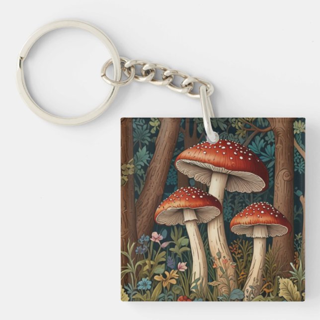 Retro elegant mushroom forest key ring (Front)