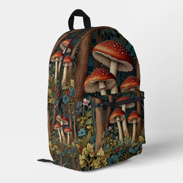 Retro elegant mushroom forest printed backpack (Back Corner Left)