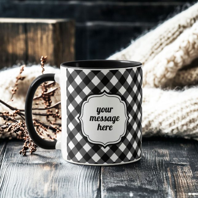 Retro Elegant Personalized Black and White Gingham Mug (retro elegant personalized black and white gingham check mug)