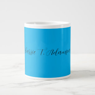 Retro Elegant Plain Sky Blue Calligraphy Name Large Coffee Mug
