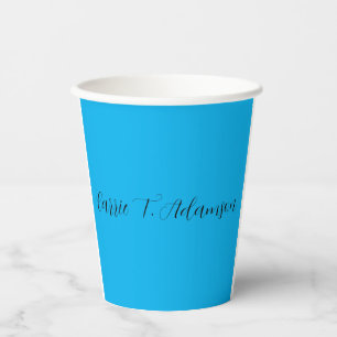 Retro Elegant Plain Sky Blue Calligraphy Name Paper Cups