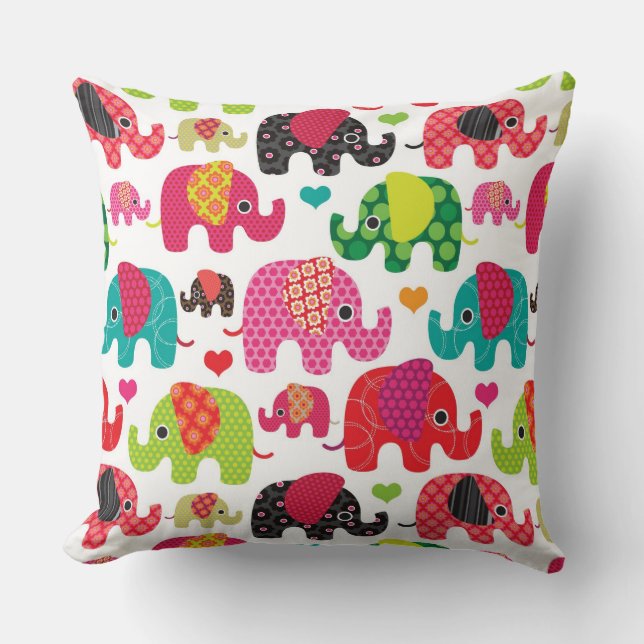 retro elephant kids pattern wallpaper cushion (Front)