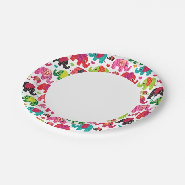 retro elephant kids pattern wallpaper paper plate (Angled)