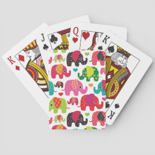retro elephant kids pattern wallpaper playing cards
