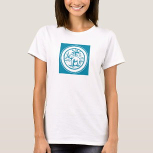 Retro Elephant Palm Tree Circle in Slate Blue T-Shirt