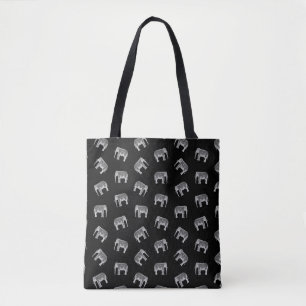 Retro Elephant Print Pattern Black & White Design Tote Bag