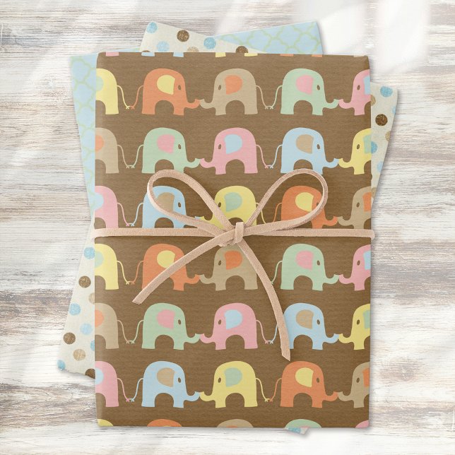 Retro Elephants Vintage Baby Shower Vibe Wrapping Paper Sheet (Creator Uploaded)