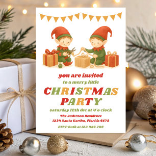Retro Elf Editable Christmas Party Invitation