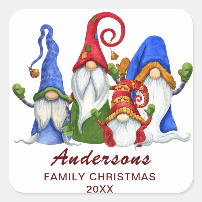 Retro  Elf Gnomes Christmas Gifts Holiday Square Sticker (Front)