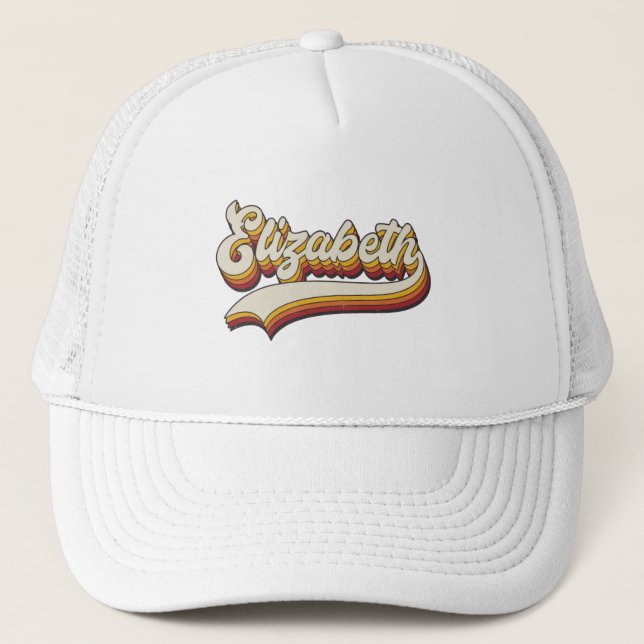 Retro Elizabeth Name 70s Vintage Design Trucker Hat (Front)
