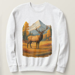 Retro Elk   Vintage 90s Fall Hunter Scene Crewneck Sweatshirt